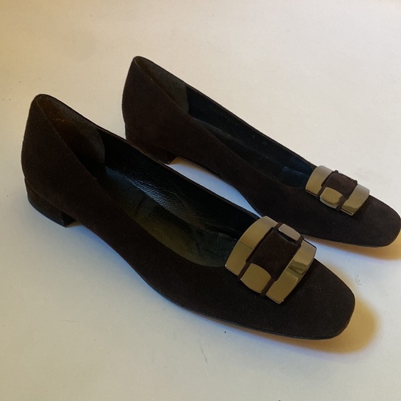Stuart Weitzman Brown Suede Flats with Silver Metal Buckle Trim, Size 8 #281 - Picture 7 of 13